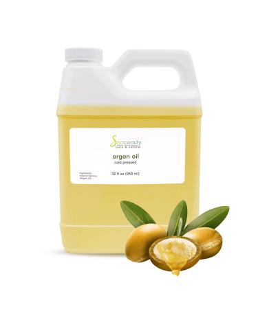 Soapeauty Cold Pressed Refined ARGAN OIL | 100% Natural & Pure | Carrier for Essential Oils  Argan Oil for Skin  Argan Oil for Hair Growth & Moisturizer | 32 fl oz 32 Fl Oz (Pack of 1)