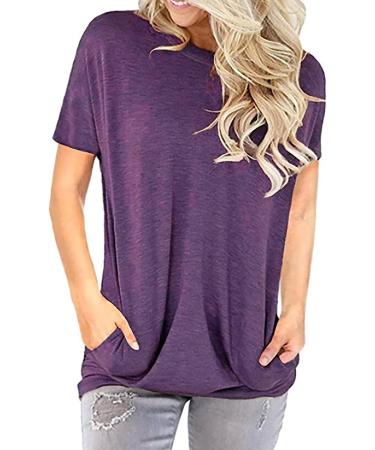 Women's Short Sleeve Loose Fit T-Shirt with Pocket - XX-Large Purple - Buy Online on SooperMarket.com