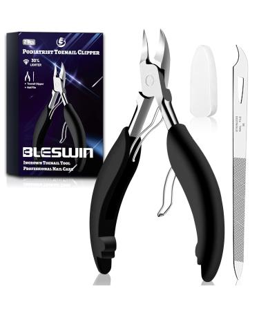 Toe Nail Clipper for Ingrown or Thick Toenails Toenails Trimmer and Professional Podiatrist Toenail Nipper for Seniors with Surgical Stainless Steel Surper Sharp Blades Lighter Soft Handle Black
