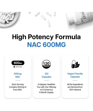 Just Glow NAC (N-Acetyl-L-Cysteine) 600mg - 120 Capsules | NAC Supplement | Pure NAC 600mg Capsule for Antioxidants | Maintenance of Good Health | Made in Canada | 120 Vegetable Capsules 120 count (Pack of 1) - Buy Online on SooperMarket.com