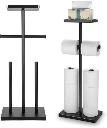 Standing Toilet Paper Holder, Free-Standing Toilet Paper Stand for 8 Mega Rolls, Metal Tissue Storage Shelf for Bathroom