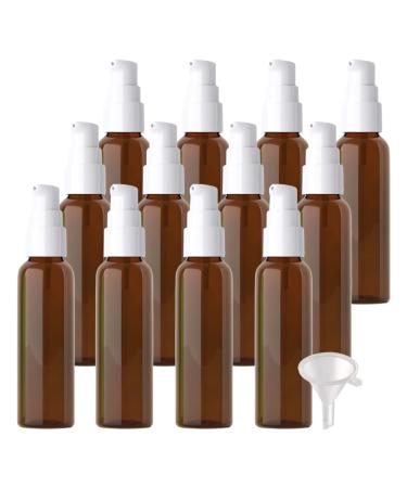 ZEOABSY 12 Pieces 60 ml Brown Lotion Bottles with White Pump 60ml Empty PET Plastic Lotion Pump Bottle Cosmetic Gel Travel Container for Cosmetic Make up Cleaning + 2 x Funnel Brown 60ml