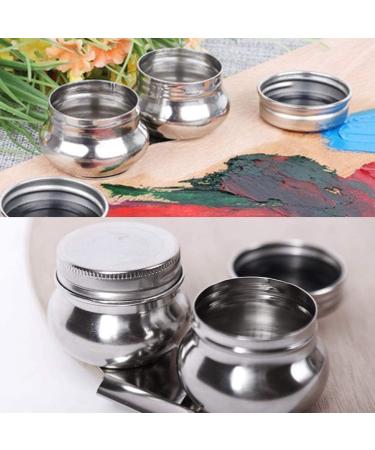 Stainless Steel Double Dipper Palette Cup - Large Size with Screw Hat for Turpentine and Paint Megilp - Buy Online on SooperMarket.com