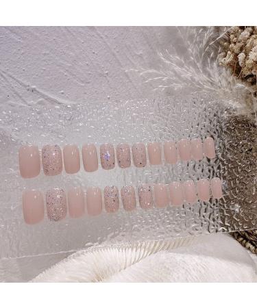 Diduikalor 24Pcs Short Nude Fake Nails | Full Cover Acrylic Glossy Artificial Nails for Women Girls - Buy Online on SooperMarket.com