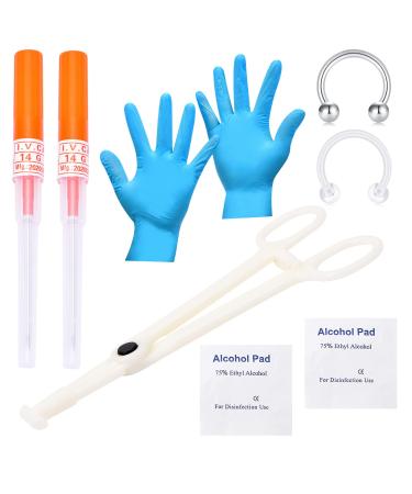 QWALIT Nose Piercing Kit with Nose Rings Nose Piercing Gun at Home Nose Piercing Kit Needles Nose Percinging Kit Silver Gold C1-16gauge titanium septum