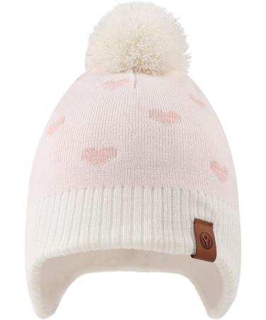 XIAOHAWANG Knitted Baby Hat with Pompom | Winter Warm Beanie for Toddler Kids | Fleece Lining | 2-4 Years | White Hat+Scarf - Buy Online on SooperMarket.com