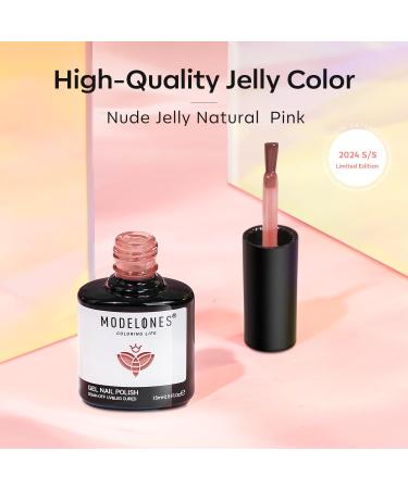 Modelones Jelly Gel Nail Polish 15ML Sheer Light Pink Translucent Sheer Nude Colors Neutral Skin Tone Gel Polish Soak off U V LED Cured at Home Salon DIY French Manicure Nails Art Jelly Nude Pink - Buy Online on SooperMarket.com