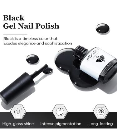 Modelones 15ML Black Gel Nail Polish - Pure Black Fall Color Soak Off Nail Art for Halloween - Perfect Home Manicure Gift for Women & Girls - Buy Online on SooperMarket.com