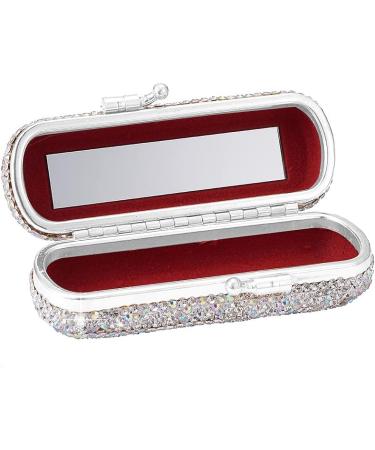 XhuangTech Bling Lipstick Holder Case with Mirror - Rhinestone Crystal Makeup Organizer for Ladies (Silver) | Portable Lipstick Case - Buy Online on SooperMarket.com