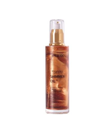 Liyalan Shimmer Body Oil Bronze Gold 4 Color Bronze Face Brighten Glow Pearl Highlighter Illuminator body Makeup Shine Glitter Gold Liquid Taning(2.8 Fl Oz/03) 03-Bronze Gold