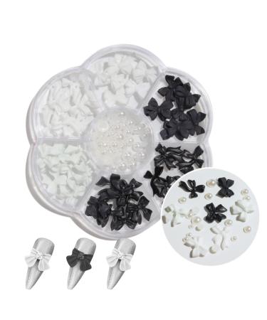 Nail Art Charms 3D Nail Jewels Black White Bow Shape Pearl Nail Art Decoration Nail Accessories for Women Girls (Black&White Bow)