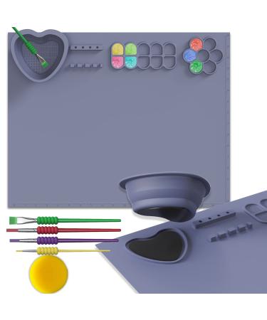 Silicone Painting Mat with Cup Detachable & Collapsible 20 16 inches Silicone Art Mat with 4 Paint Brush & 1 Painting Sponge Silicone Craft Mat for Creator Kids Painting Resin Casting Grey-purple Pack of 1 Grey-Purple