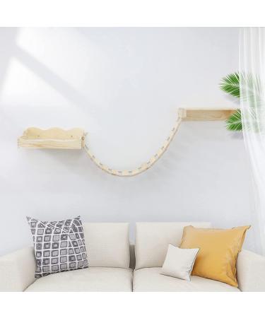 Yiotl Wall-Mounted Cat Shelf Set - Modern Solid Wood Furniture with Hammock, Climbing Bridge, and Cat Mat - Buy Online on SooperMarket.com