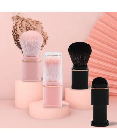 Leenchi 2 Pieces Kabuki Brushes Retractable Blush Brushes Synthetic Powder Foundation Brush Professional Concealer Mineral Buffing Blending Brush Portable Fashion Multifunction Makeup Brush (Black & Pink)