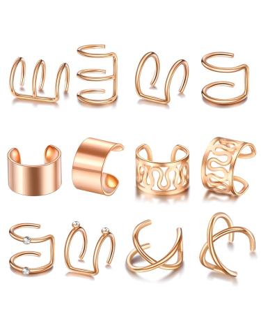 Diarypiece 12 Pcs Retro Advanced Sense Ear Bone Clip Without Pierced Metal Ear Cuff Jewelry Metal alloy