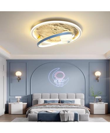 Ruirfh Led Cartoon children's room lamp creative ceiling lamp glass lampshade ceiling lamp with remote control Dimming function moon astronaut design ceiling light decoration baby room library living room b styles