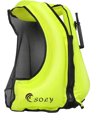 SOLY Inflatable Snorkel Vest Adult  Snorkel Life Vest Adjustable Snorkeling Gear for Adults Water Sports Safety Neon Green 51X61CM - Buy Online on SooperMarket.com