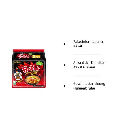 Samyang Buldak Hot Chicken Flavor Ramen - Instant Stew Noodles 5-Pack (5 x 145g) - Spicy Chicken Soup - Buy Online on SooperMarket.com