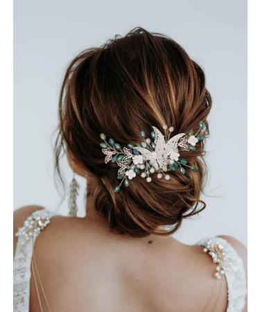 IYOU Bridal Wedding Hair Clips Green Crystal Barrette Hair Comb Butterfly Flower Headpiece Prom Bride Hair Accessories for Women - Buy Online on SooperMarket.com