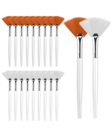 Bewudy 20 Pieces Fan Brushes Facial Applicator Soft Makeup Mask Acid Applicator Brush Esthetician Cosmetic Brush for Women Girls Mud Clay Mask Makeup Peel (Yellow and White)