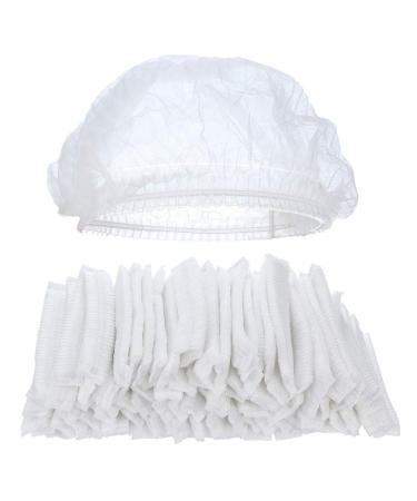 Tvoip 100Pcs 19 Disposable Cap Hair Net Cap Hair Hat Anti Dust Net Bouffant Cap Non-Woven Head Cover Hat Elastic Cleaning Hair Protect Hat Cap (White)
