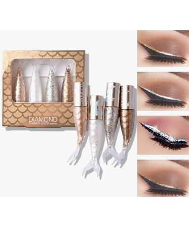 Go Ho 4 Colors Liquid Glitter Eyeliner Shiny White Eyeliner Metallic Shimmer Sliver Eyeshadow liner High Pigment Colored Eyeliner Sticker Long Lasting Sparkling Eyeliner Makeup(Style A) 4 Colors A Set --- Gold Shiny Whit...
