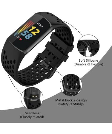 TopPerfekt Adjustable Silicone Sport Band for Fitbit Charge 5 - Breathable Replacement Wristband Bracelet for Men and Women - Black - Buy Online on SooperMarket.com