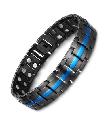 MagEnergy Magnetic Bracelet for Men Titanium Steel Magnetic Link Bracelets for Men Ultra Strength Double Row Magnets Wristband with Adjustment Tool Black+blue