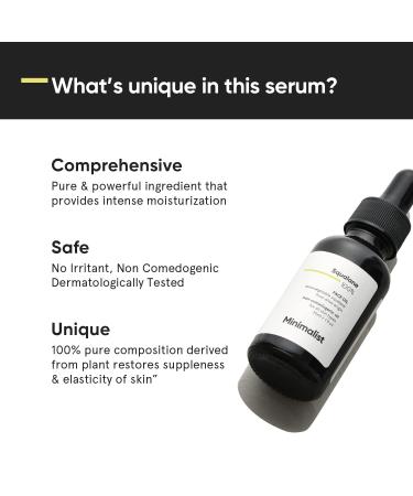 Buy Minimalist Squalane 100% Face Oil | Plant-Derived Moisturizer for Hydration Fine Lines & Elasticity | 1 Fl Oz - International Shipping Available - Buy Online on SooperMarket.com