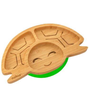 nohla - Tate The Turtle - Bamboo Baby Weaning Suction Plate - 15cm x 26cm - Spill-Proof Suction Base - Ideal from 6 Months - 100% Bamboo & FDA Silicone - Organic & BPA-Free - Green Tate the Turtle Plate