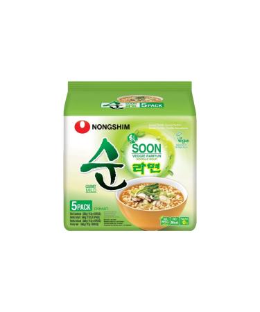 Nong Shim Soon Veggie Ramyun Instant Ramen Noodle Soup Halal 112g (Pack of 5) by CNMART