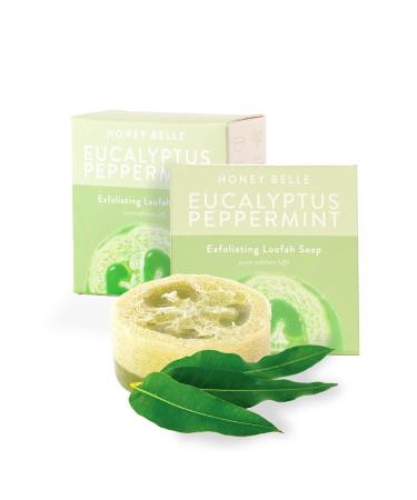 Honey Belle Natural Loofah Soap Bar 2-Pack | Refreshing Skin Scrub Exfoliating Soap with Loofah Inside | Eco-Friendly Moisturizing All Natural Soap with Loofah Built In Paraben-Free (Peppermint) 2-Pack Eucalyptus