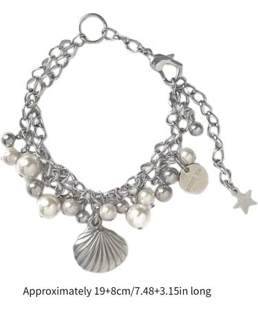 OralGos Harajuku Style Shell Pendant Bracelet - Adjustable Pearl Bangle Hand Chain Jewelry for Women | Perfect New Year Gift - Buy Online on SooperMarket.com