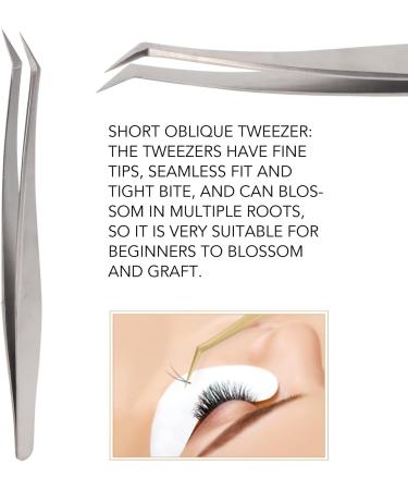 Eyelash Extension Tweezers - Silver Stainless Steel Slanted Manicure Tweezers for Precision Application - Buy Online on SooperMarket.com