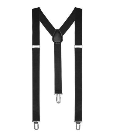 Boolavard Braces/Suspenders One Size Fully Adjustable Y-Shape with Strong Clips Black