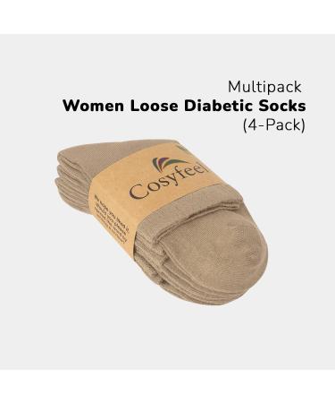 Cosyfeel Women Loose Diabetic Socks | 4-Pack Neuropathy Ankle Socks for Ladies | Super Soft Eco-Friendly Bamboo Material | Durable with Seamless Toe | Multicolour Patterns | 4 Seasons 4-7 LIGHT BEIGE - Buy Online on SooperMarket.com