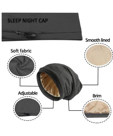 Silk Satin Bonnet Hair Wrap Set for Sleeping - Adjustable Silk Bonnets for Women Men - Large Black+Blue - Curly Hair Night Caps - Buy Online on SooperMarket.com
