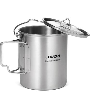 Lixada 750ml Stainless Steel Camping Cup Pot with Foldable Handles and Lid - Ideal for Outdoor Camping, Hiking, and Backpacking - Buy Online on SooperMarket.com