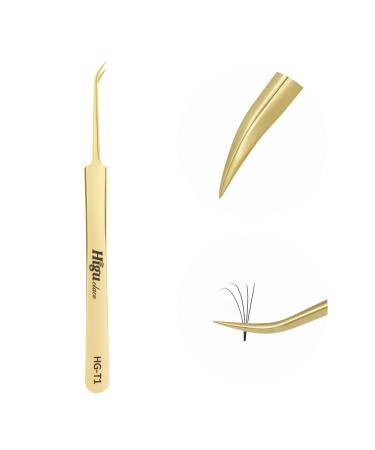 Eyelash Extension Tweezers,Stainless Steel Precision Tweezers for Eyelash Extensions,Gold Curved Volume Lash Extension Tweezers Professional Lash Tweezers Gold Tweezer-HG-T1