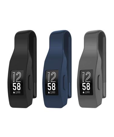 EEweca 3-Pack Clip for Fitbit Inspire or Inspire HR Holder Accessory, Black + Midnight Blue + Gray (not for Inspire 2)