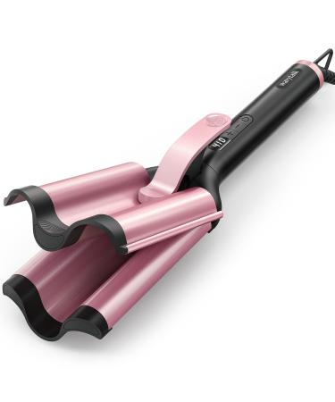 Wavytalk Professional Hair Crimper Curling Iron Wand Hair Waver 3 Barrel Curling Iron Beach Waves Rose Gold