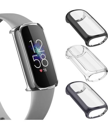 3 Pack Bands for Fitbit Luxe Bands with Screen Protector Case Soft Silicone Sport Replacement Wristbands Strap for Fitbit Luxe Women Small Black+Navy Blue+Gray - Buy Online on SooperMarket.com