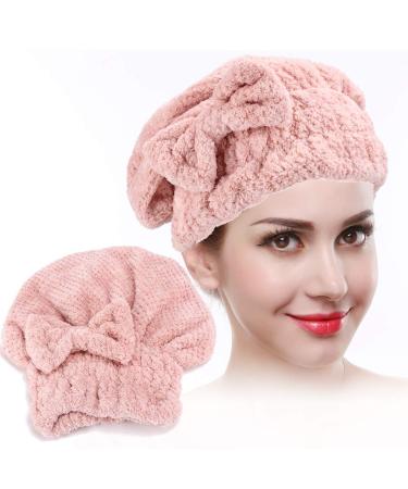 Filfeel hair drying cap make-up hat coral fleece swimming super absorbent quick-drying hair cap with loop node pink (9.4 inches x 10.2 inches)