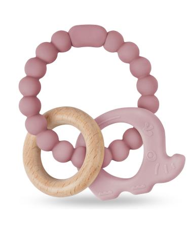 Vicloon Teething Toys for Baby Silicone and Wood Teether Baby Teether Toys Teether Chew Toy Easy to Hold and Clean Up Octopus Teething Toy Silicone chewlery for Boys&Girls (Dark Pink)