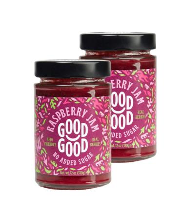 GOOD GOOD Sweet Raspberry Jam - Keto Friendly - Low Calorie Without Added Sugars - Vegan - Gluten Free - Preserves - 330g x2