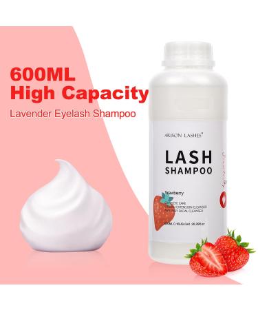 Eyelash Extension Shampoo 600ml | Paraben & Sulfate Free Foaming Cleaner for Extensions & Natural Lashes | Professional & Self-Use | Caomei Strawberry - Buy Online on SooperMarket.com