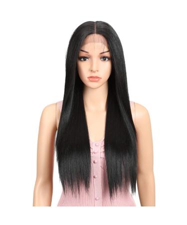 Joedir 13x4x4 Lace Front Wig Long Straight with Baby Hair High Temperature Resistant Synthetic Hair 180% Density (Black) 76 CM Black