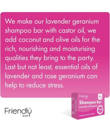 Friendly Soap Handmade Natural Lavender & Geranium Shampoo Bar - Relaxing Rich Nourishing 95g - Buy Online on SooperMarket.com
