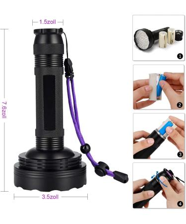 128 LEDs UV Flashlight with Protective Glasses - 395nm UV Light for Detecting Scorpions Pet Urine & Counterfeit Money - Buy Online on SooperMarket.com