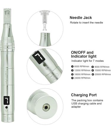 TBPHP Dermapen M1 Upgraded Electric Wireless Beauty Pen LCD Screen with 12 Replacement Cartridges (Silver) - Buy Online on SooperMarket.com